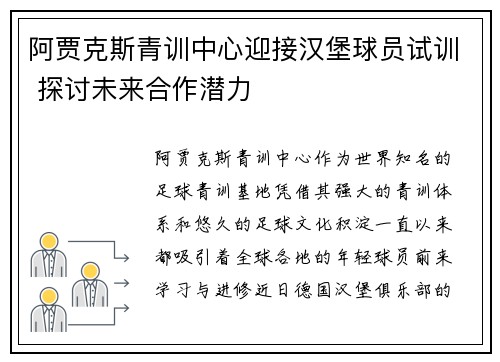阿贾克斯青训中心迎接汉堡球员试训 探讨未来合作潜力